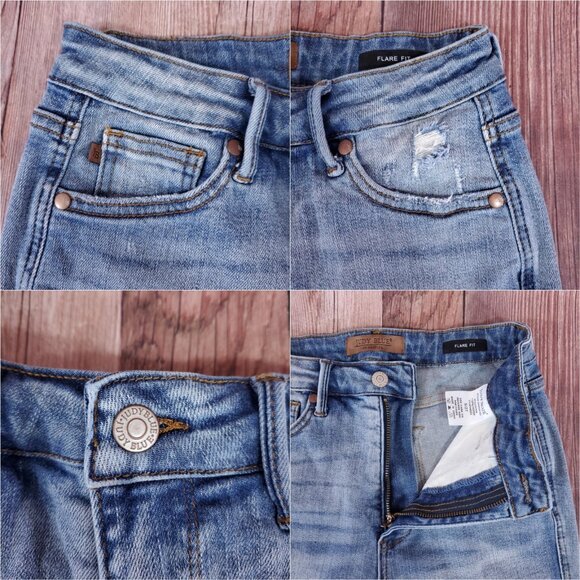 Judy Blue Womens Size 5/27 Flare Fit Distressed Mid Rise Denim Jeans Raw Hem - Picture 6 of 11